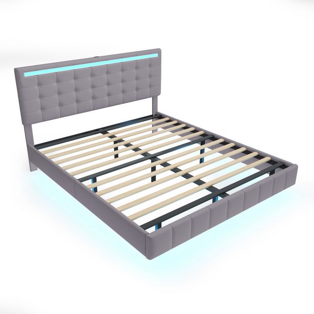 Gotagee Polsterbett Doppelbett 160x200cm LED Gästebett Leinen Bettgestell f günstig online kaufen