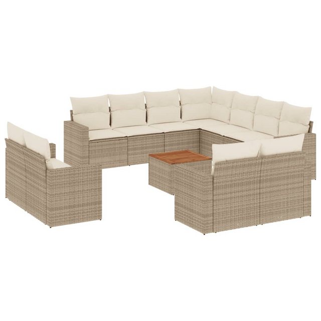 vidaXL Sofaelement 12-tlg. Garten-Sofagarnitur mit Kissen Beige Poly Rattan günstig online kaufen