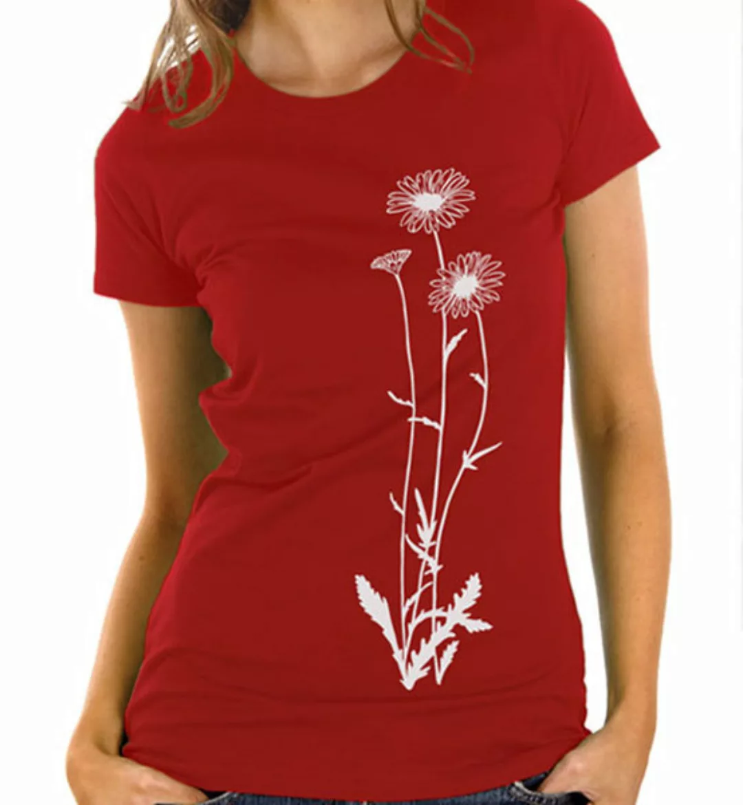 Blumen T-shirt In Rot & Weiß / Figurbetont günstig online kaufen