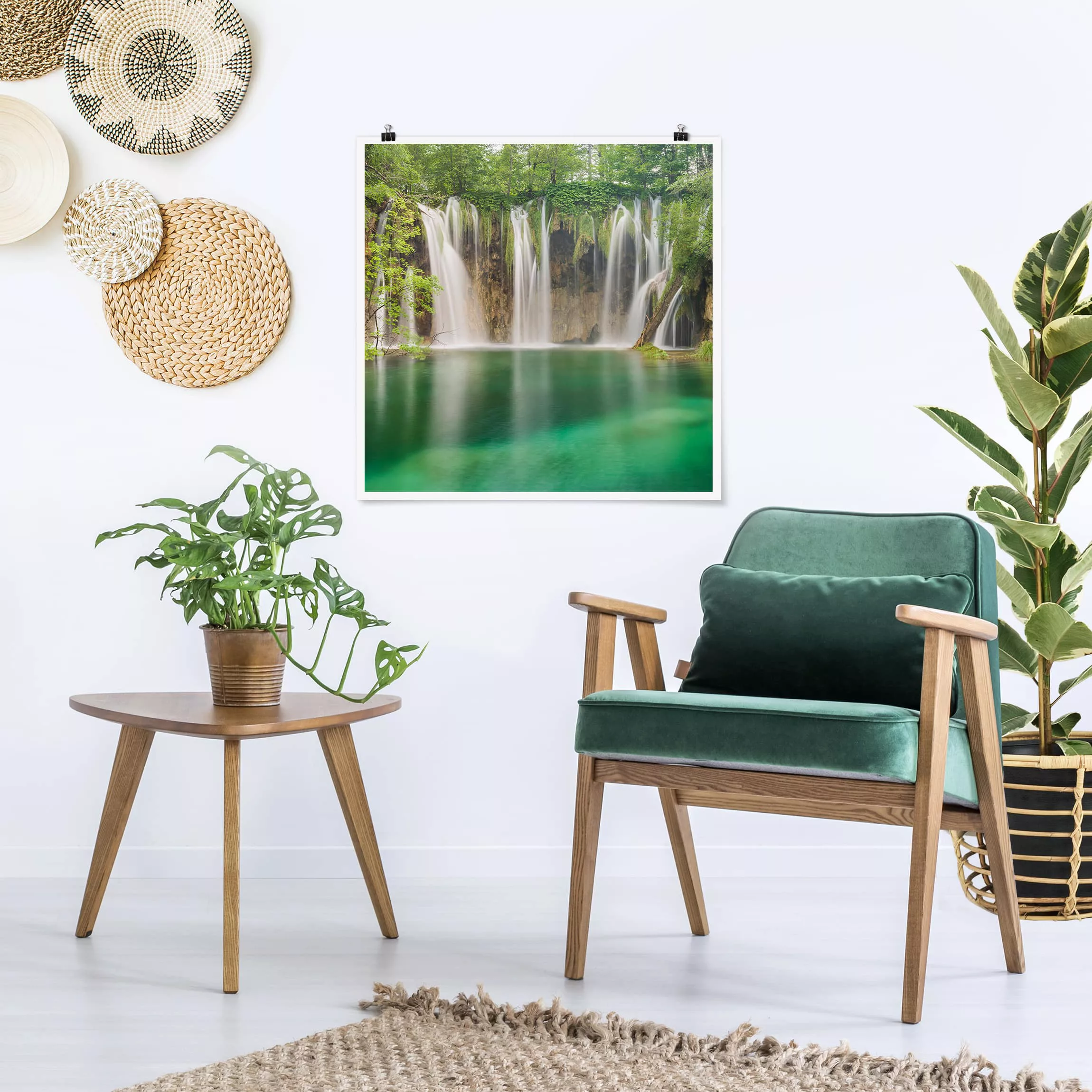 Poster Natur & Landschaft - Quadrat Wasserfall Plitvicer Seen günstig online kaufen