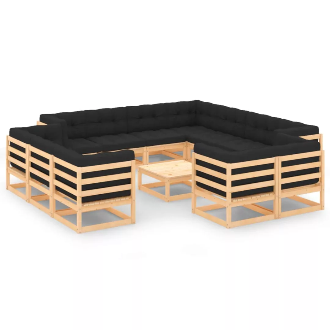 Vidaxl 13-tlg. Garten-lounge-set Anthrazit-kissen Massivholz Kiefer günstig online kaufen