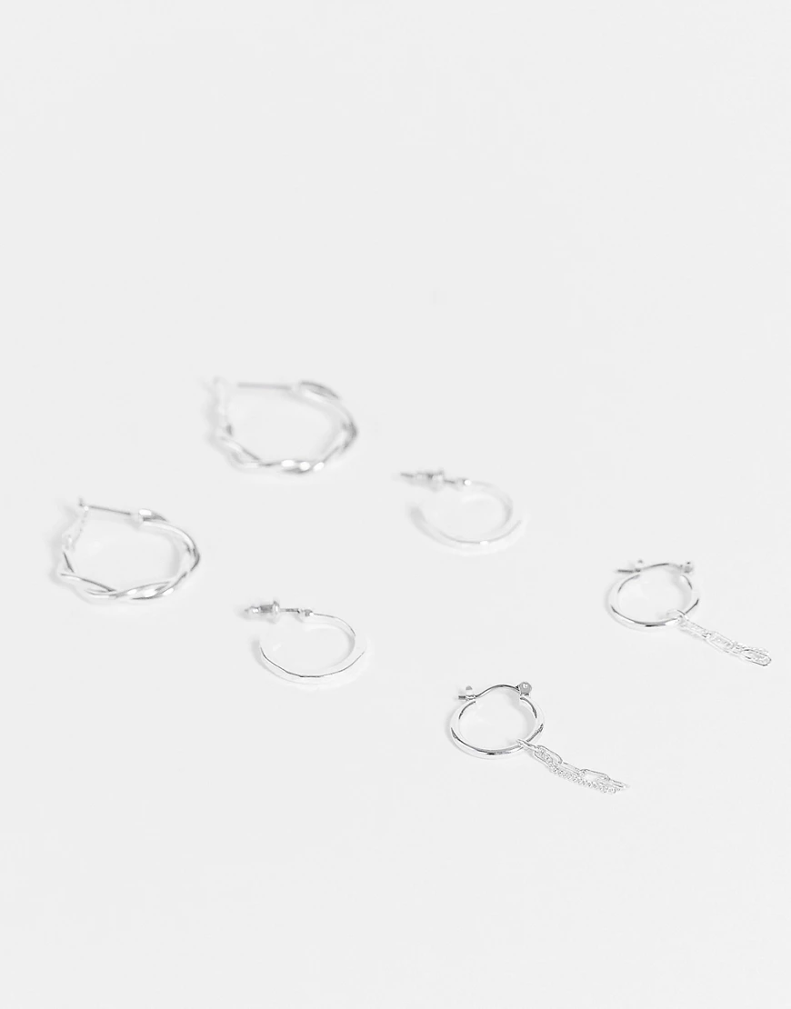 Accessorize – Silberfarbene Ohrringe im 3er-Pack günstig online kaufen