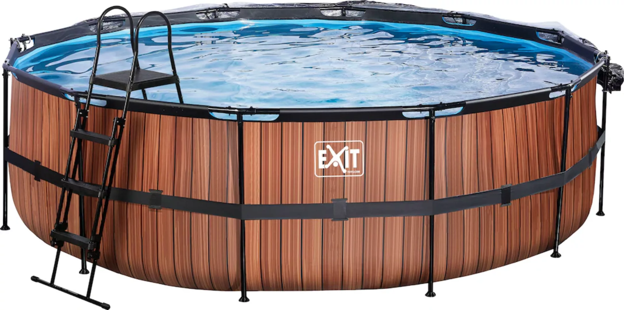 EXIT Wood Pool Braun ø 488 x 122 cm m. Sandfilterpumpe, Abdeckung u. Wärmep günstig online kaufen