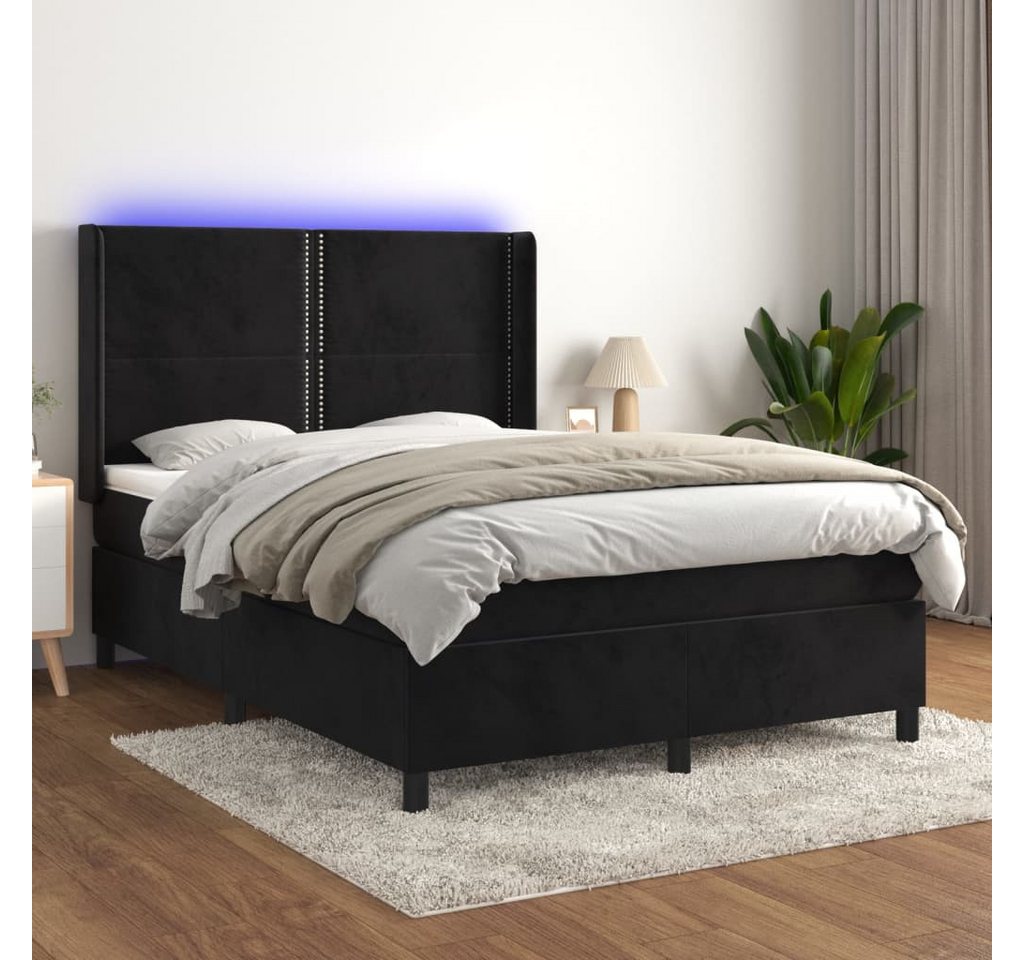 vidaXL Boxspringbett Boxspringbett mit Matratze LED Schwarz 140x200 cm Samt günstig online kaufen