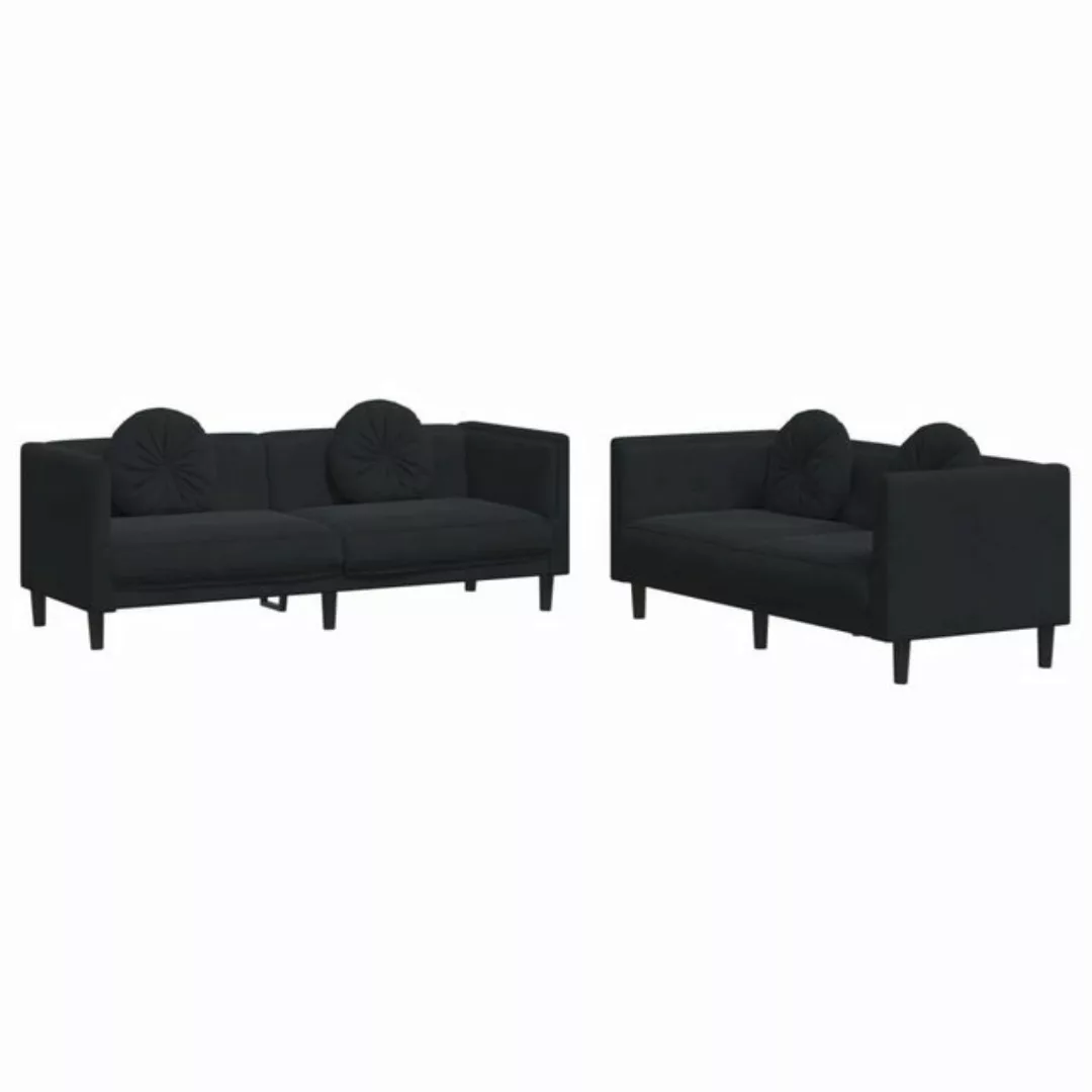 vidaXL Sofa Sofagarnitur Set mit Kissen Samt, 2-tlg., Schwarz günstig online kaufen