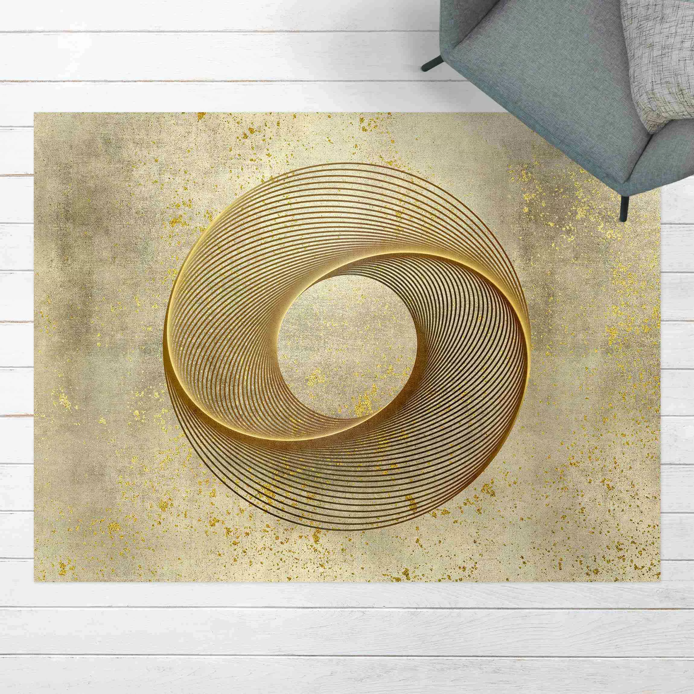 Vinyl-Teppich Line Art Kreisspirale Gold günstig online kaufen