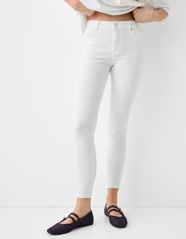Bershka Push-Up-Skinny-Jeans Damen 44 Weiss günstig online kaufen