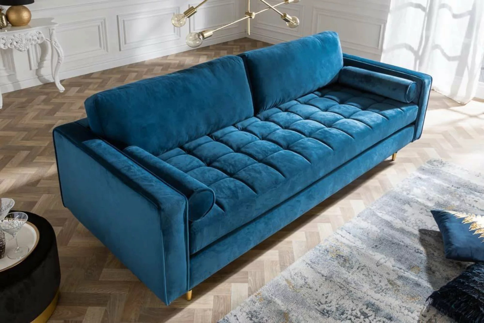 LebensWohnArt Sofa Modernes 3er Sofa 220cm COMFORT blau Samt Federkern günstig online kaufen