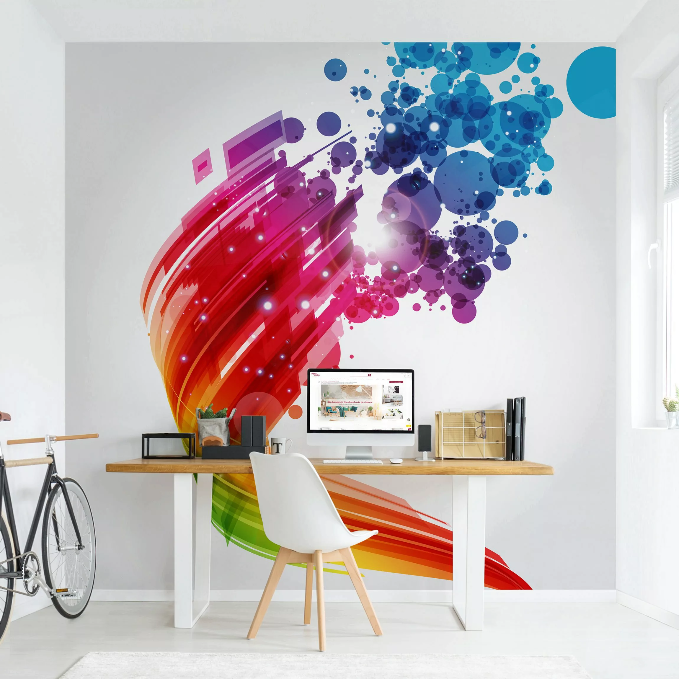 Bilderwelten Mustertapete Rainbow Wave and Bubbles bunt Gr. 192 x 192 günstig online kaufen