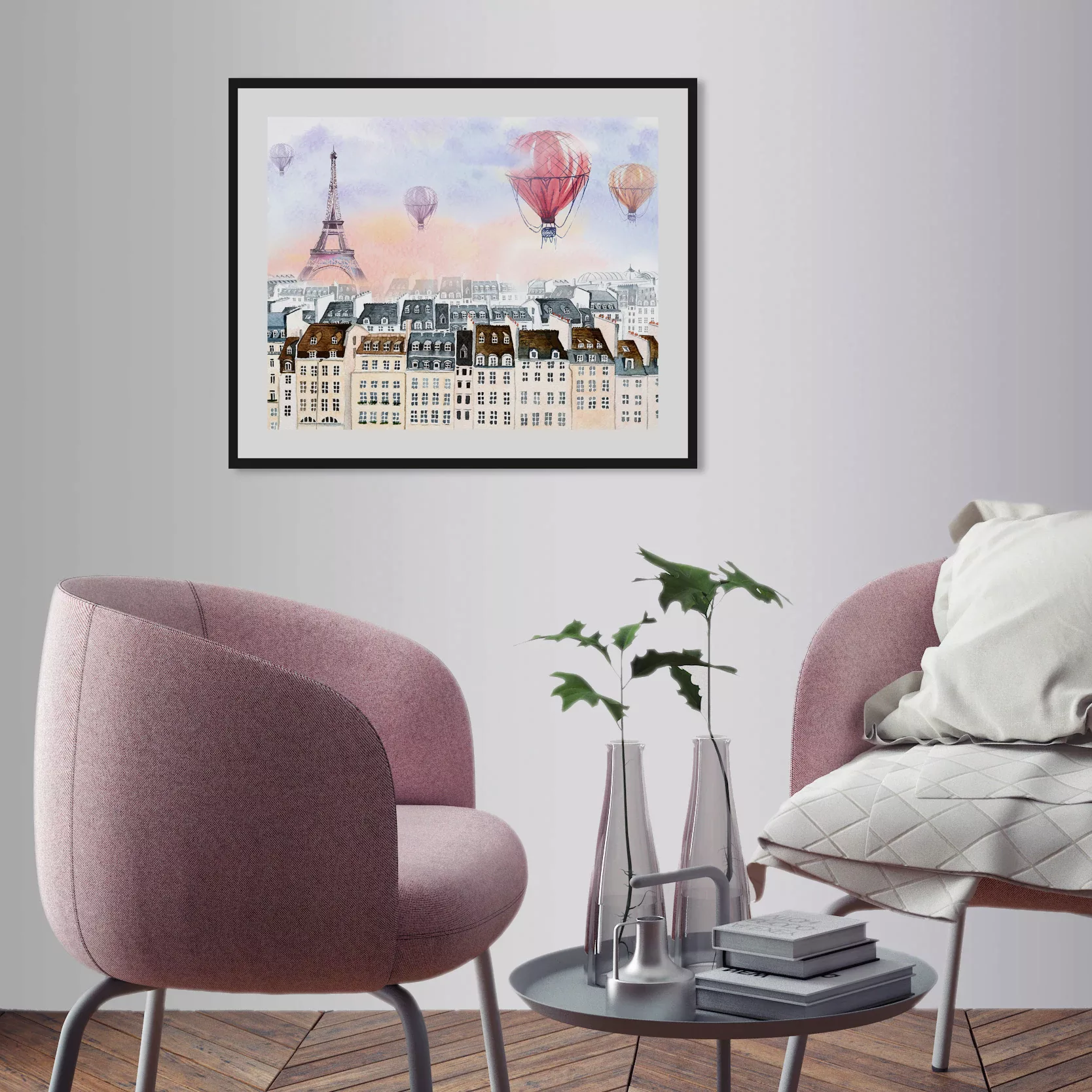 queence Bild "Heißluftballon", Städte, Paris, gerahmt, Heißluftballon, Stad günstig online kaufen