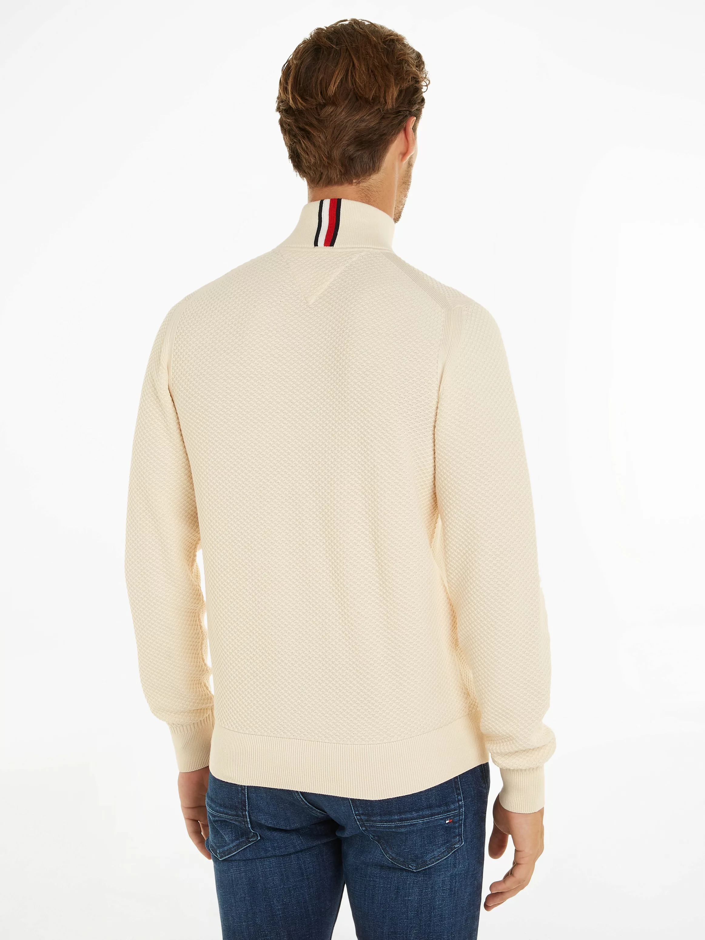 Tommy Hilfiger Half Zip Pullover Struktur Blau - Größe L günstig online kaufen