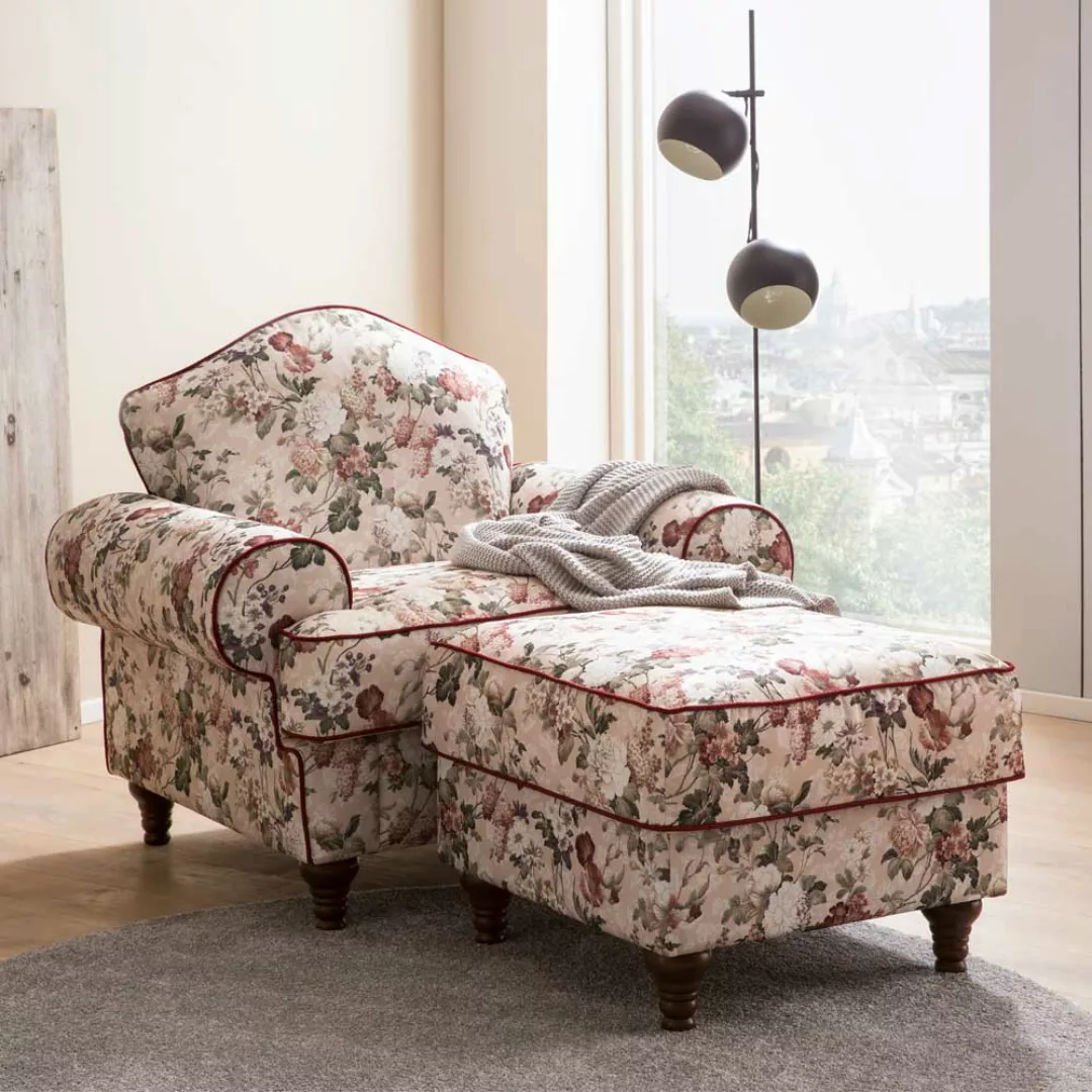 Sessel und Hocker geblümt im Vintage Look 110 cm breit (zweiteilig) günstig online kaufen