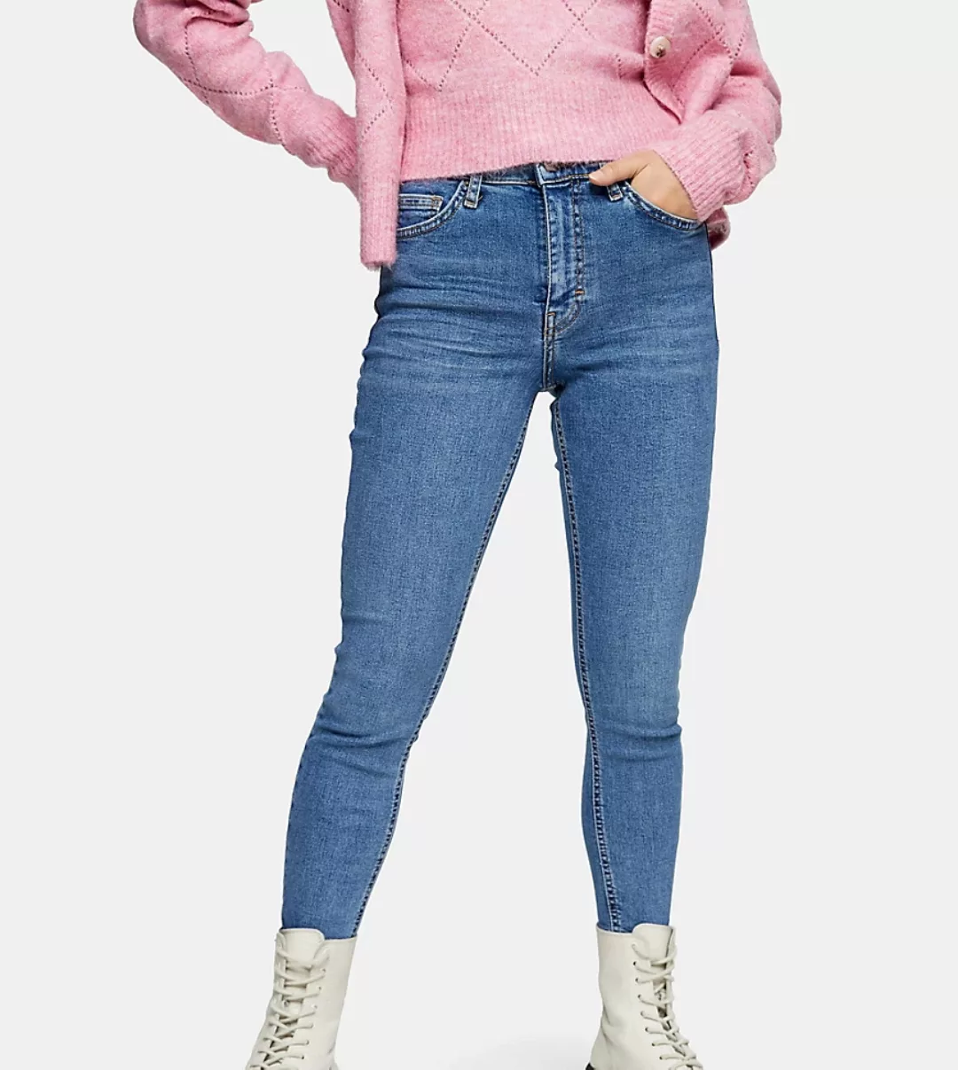 Topshop – Jamie – Eng geschnittene Jeans in Blau mit Beinabschlüssen im Use günstig online kaufen