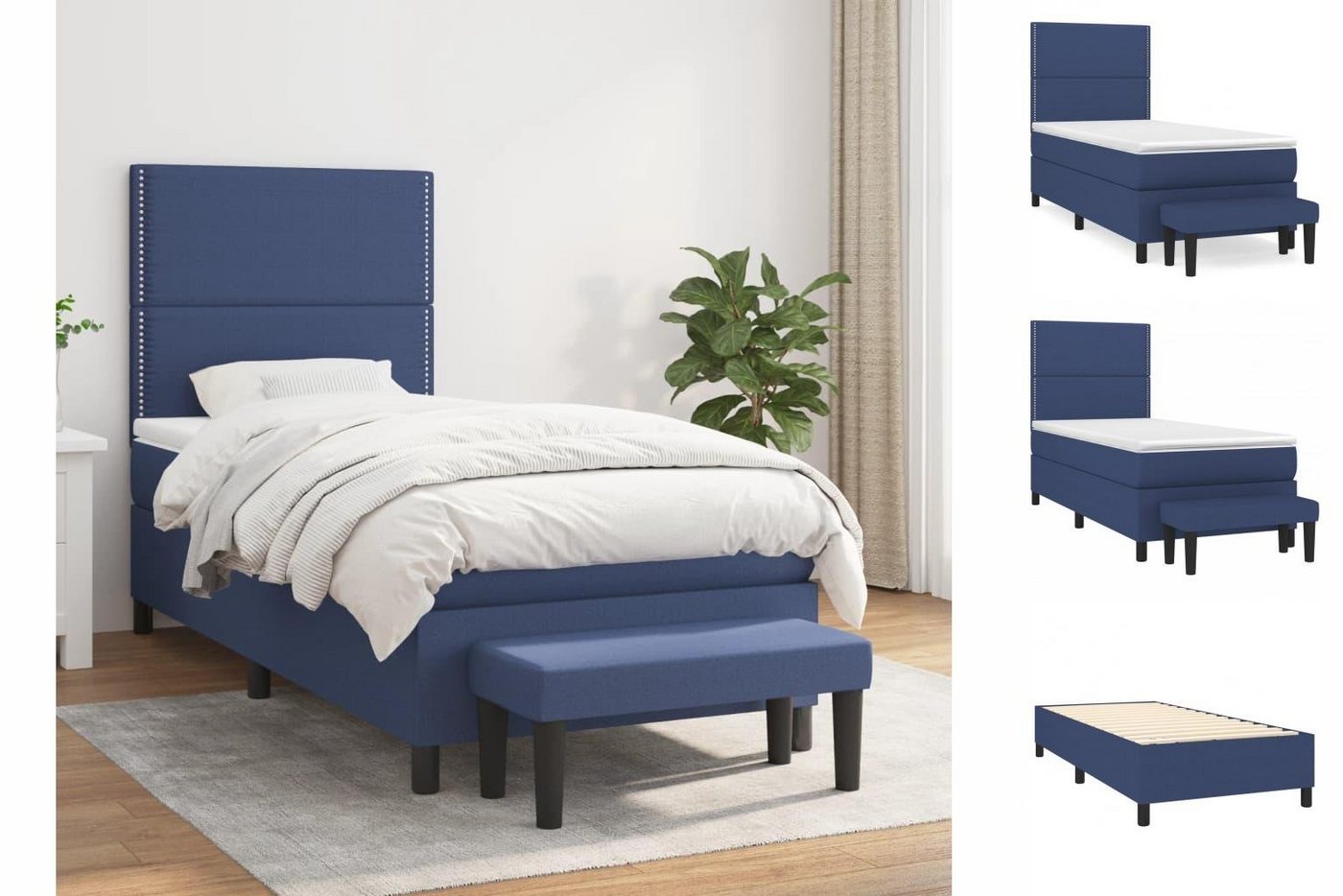 vidaXL Bettgestell Boxspringbett mit Matratze Blau 90x190 cm Stoff Bett Bet günstig online kaufen