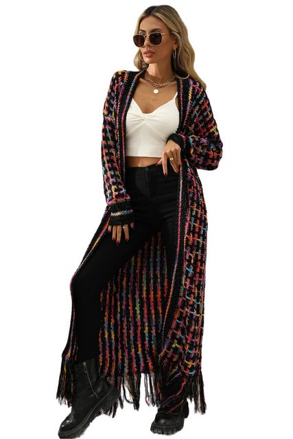 Mayou Longstrickjacke Damen Lange Strickjacke mit Fransen Mode Bunte Langar günstig online kaufen