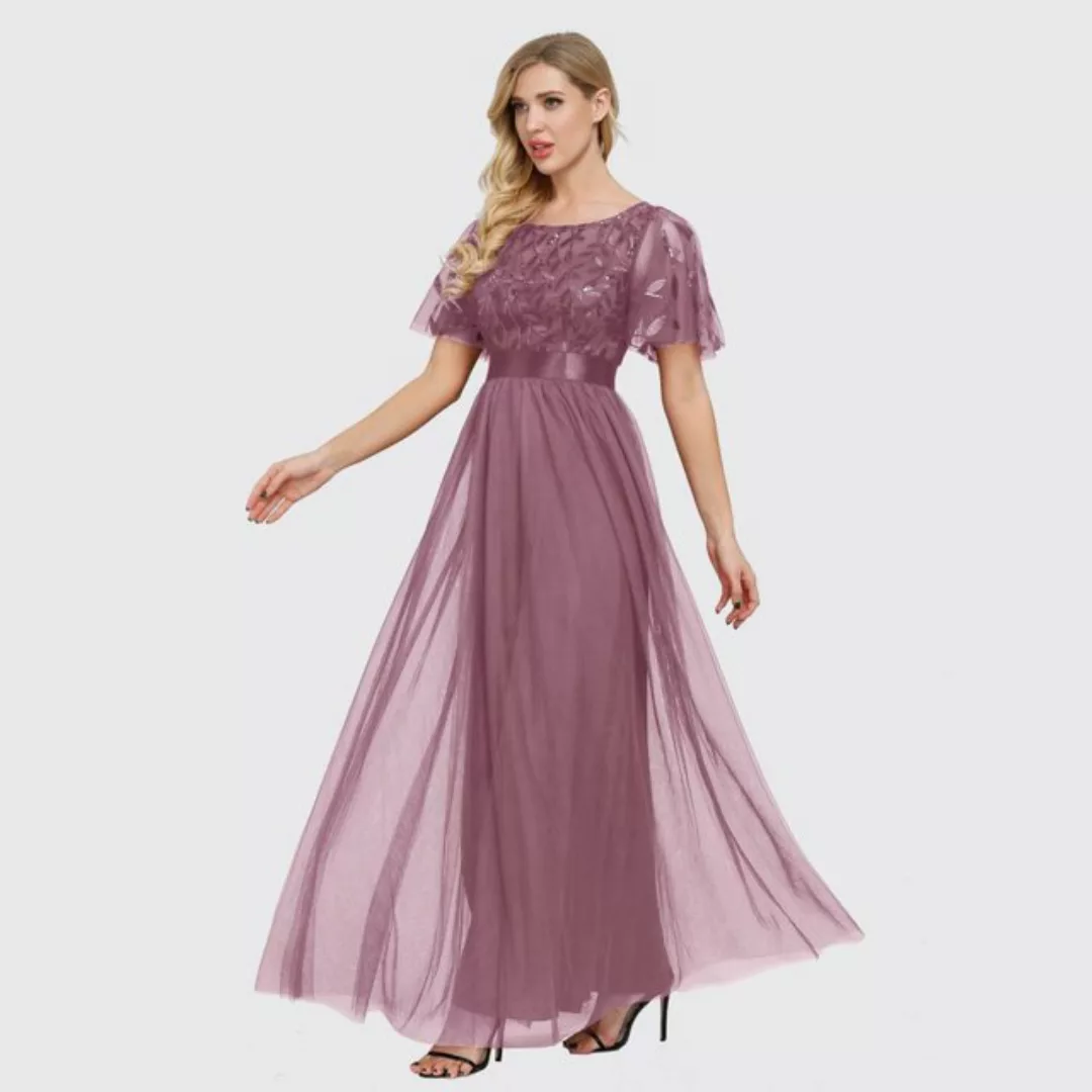 jalleria Dirndl Abendkleid aus Netzstoff in Übergröße langer Rock Rundhalsa günstig online kaufen