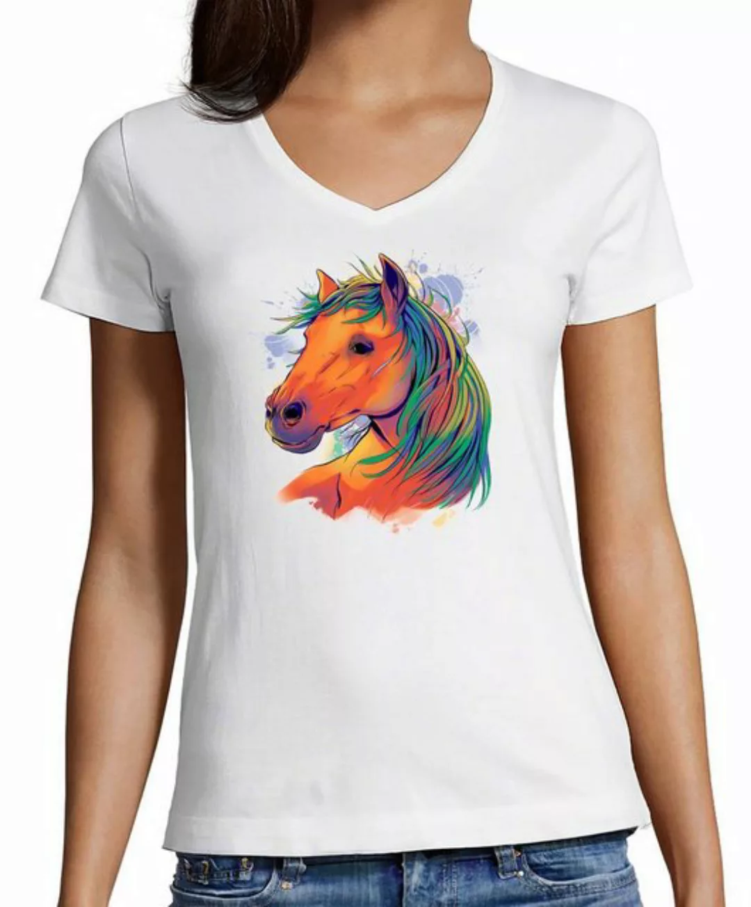 MyDesign24 T-Shirt Damen Pferde Print Shirt bedruckt - Pferdekopf in Ölfarb günstig online kaufen