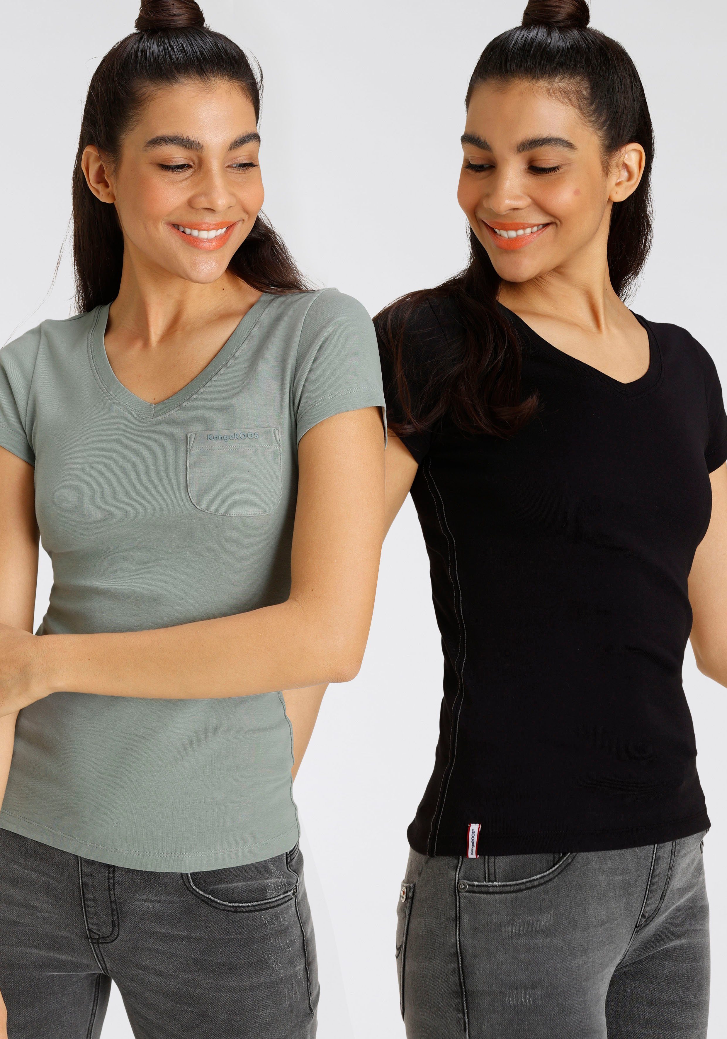 KangaROOS V-Shirt (Spar-Set, 2er-Pack) Kurzarm, figurbetonter günstig online kaufen