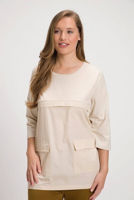 Ulla Popken Rundhalsshirt Shirt Taschen Rundhals 3/4-Arm Biobaumwolle günstig online kaufen