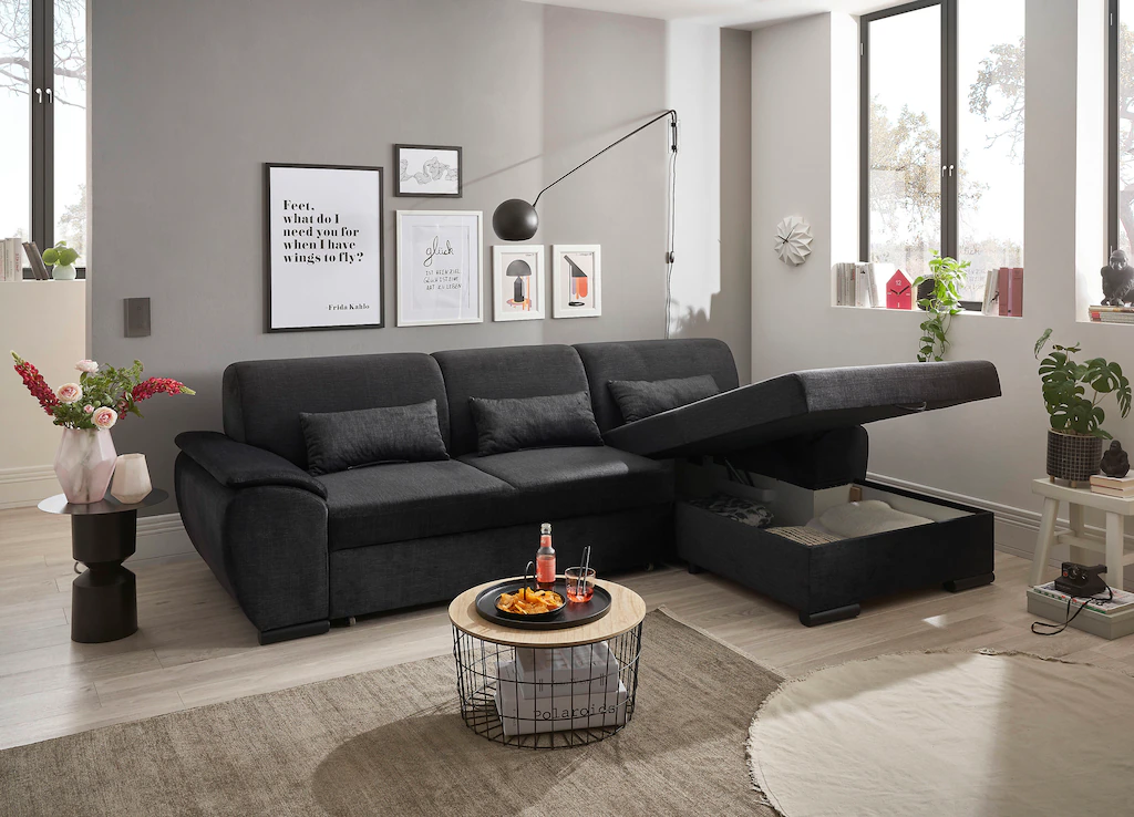 ED EXCITING DESIGN Ecksofa Tampa L-Form, frei im Raum stellbar, mit Bettkas günstig online kaufen