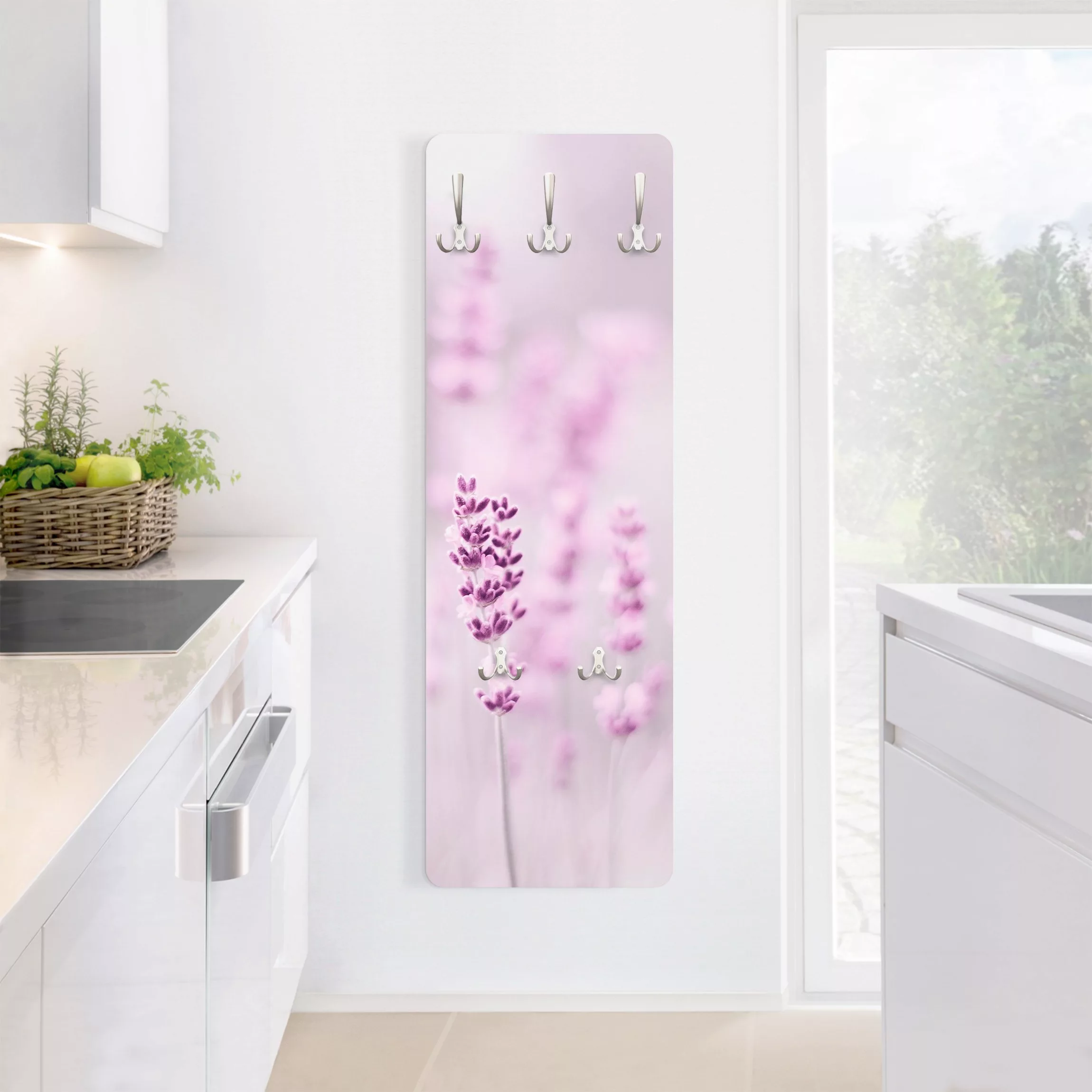 Wandgarderobe Holzpaneel Zartvioletter Lavendel günstig online kaufen