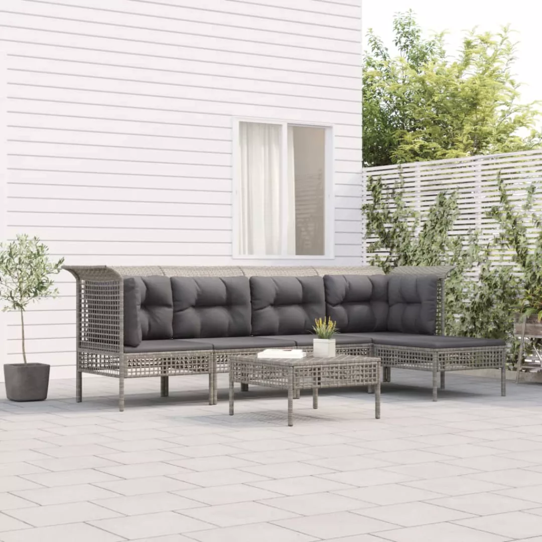 Vidaxl 6-tlg. Garten-lounge-set Mit Kissen Grau Poly Rattan günstig online kaufen