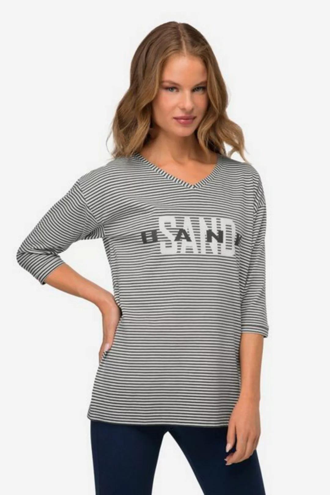 Laurasøn Rundhalsshirt T-Shirt Streifen Sandbank Print V-Ausschnitt günstig online kaufen