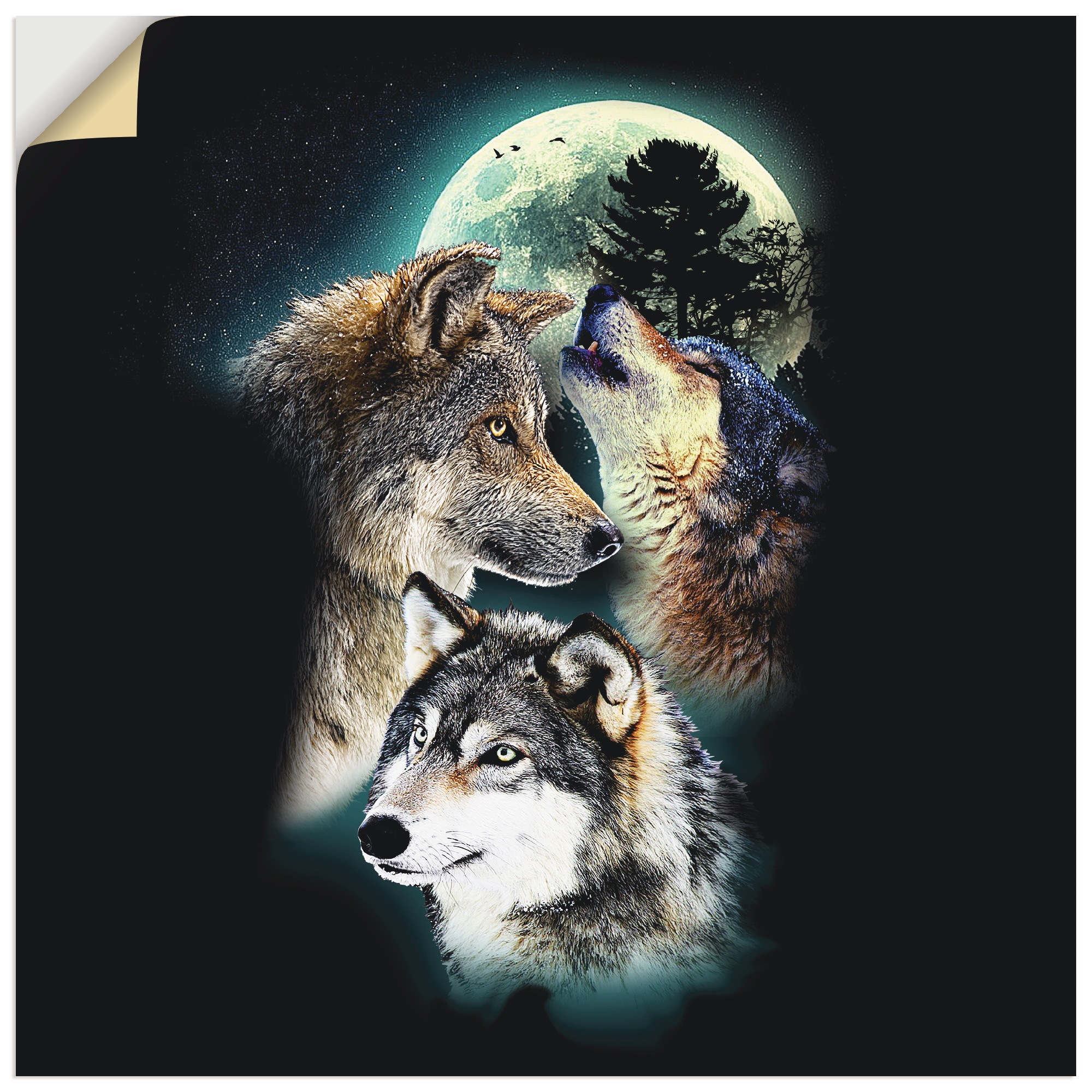 Artland Wandbild "Phantasie Wolf Wölfe mit Mond", Wildtiere, (1 St.), als L günstig online kaufen