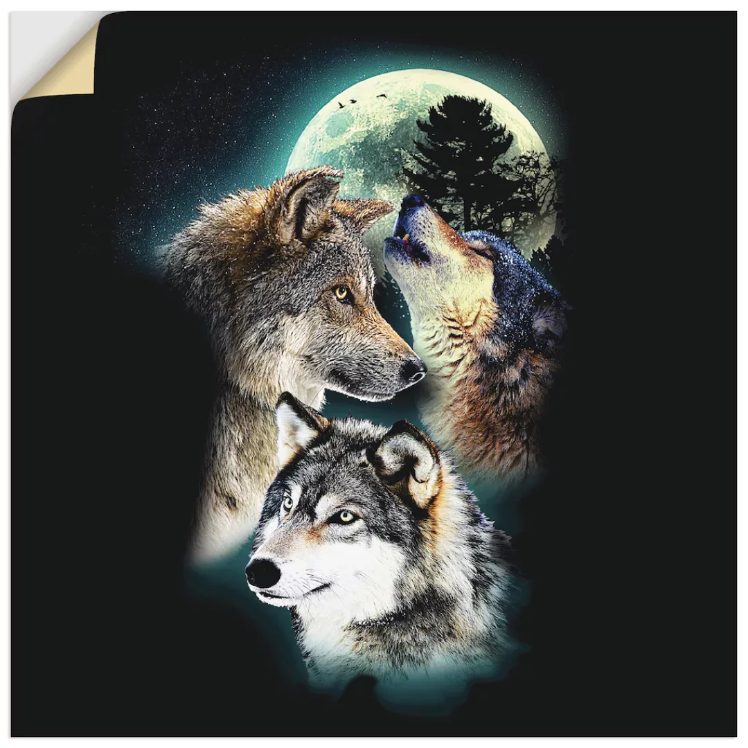 Artland Wandbild »Phantasie Wolf Wölfe mit Mond«, Wildtiere, (1 St.), als L günstig online kaufen