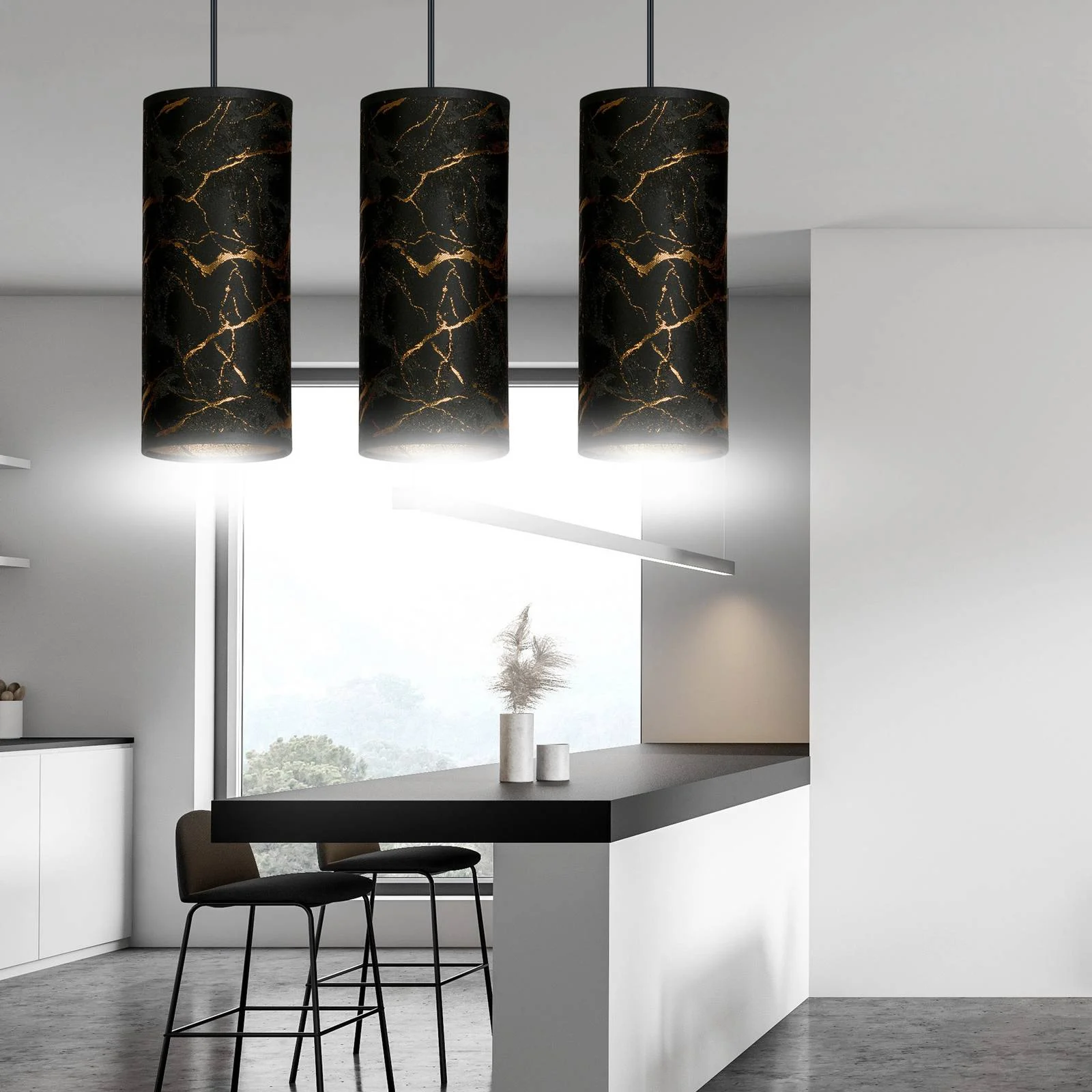 Pendellampe Joni 3fl lang schwarz-marmoriert günstig online kaufen