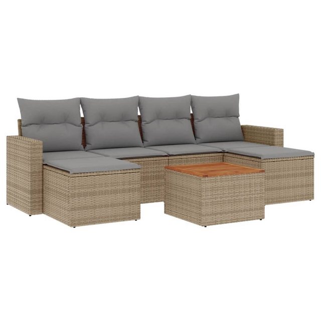 vidaXL Sofaelement 7-tlg. Garten-Sofagarnitur mit Kissen Beige Poly Rattan günstig online kaufen