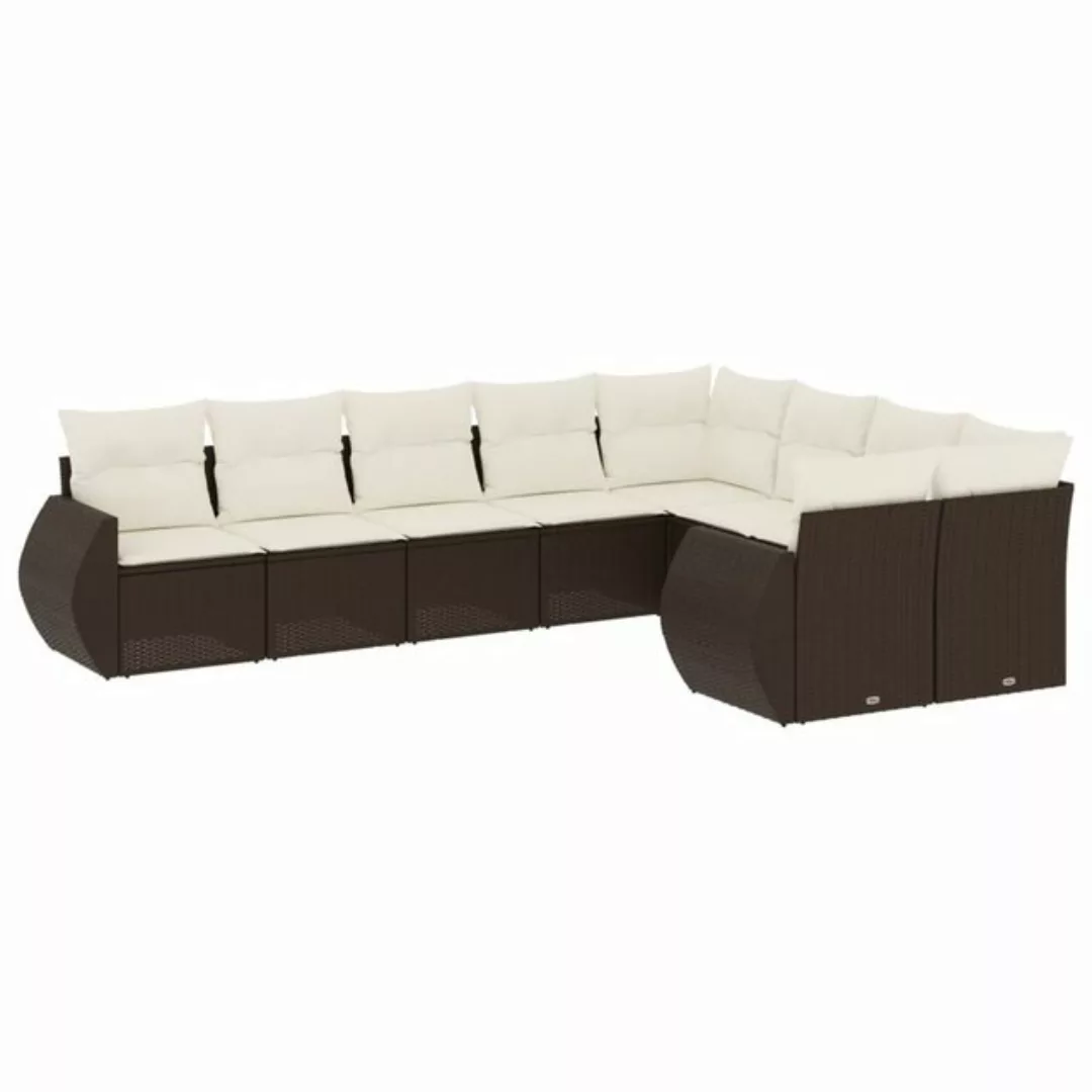 vidaXL Sofaelement 9-tlg. Garten-Sofagarnitur mit Kissen Braun Poly Rattan günstig online kaufen