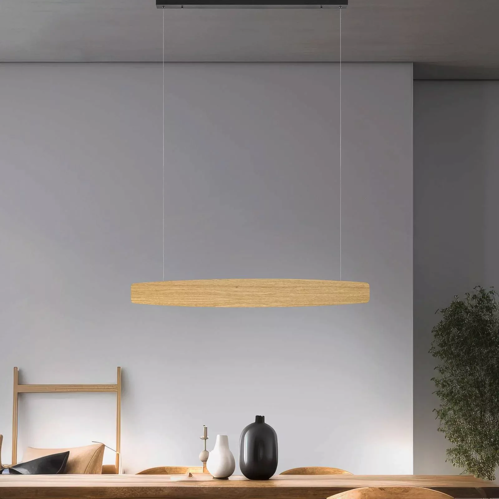 Quitani LED-Hängeleuchte Persida, 98 cm lang, Eiche, 2.700 K günstig online kaufen