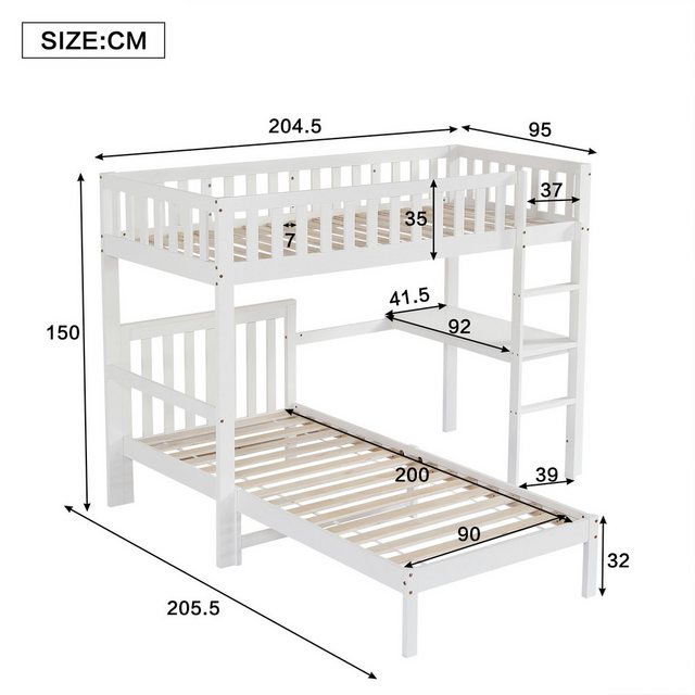 HAUSS SPLOE Etagenbett 90x200cm mit dreistufiger Leiter, Sicherheitszaun, S günstig online kaufen