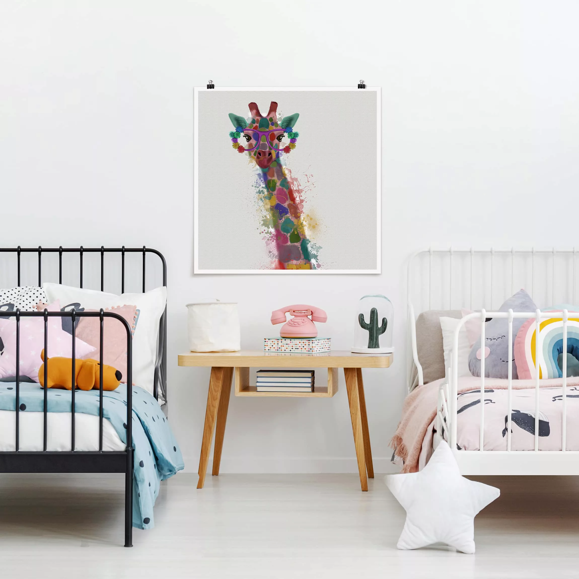 Poster Tiere - Quadrat Regenbogen Splash Giraffe günstig online kaufen