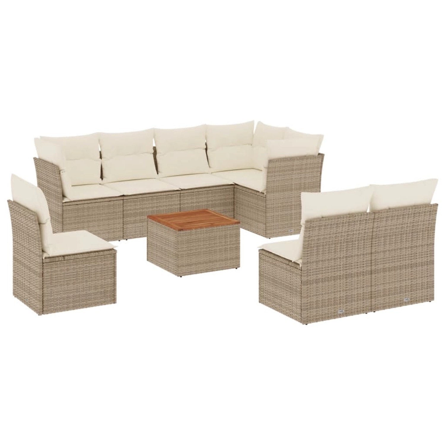 vidaXL 9-Tlg Garten-Sofagarnitur mit Kissen Beige Poly Rattan 3256016 günstig online kaufen