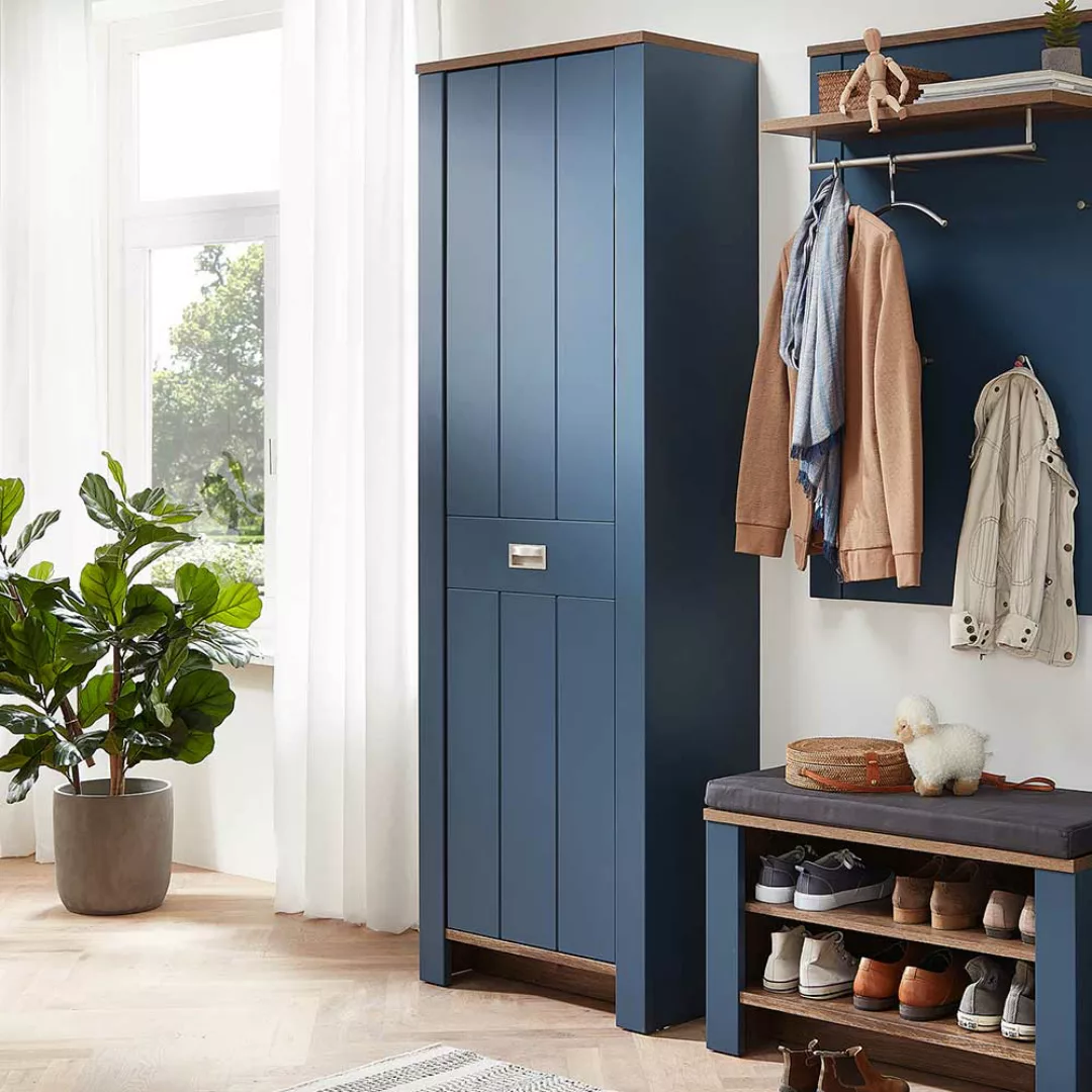 Dielenkleiderschrank blau im Landhausstil 201 cm hoch - 65 cm breit günstig online kaufen