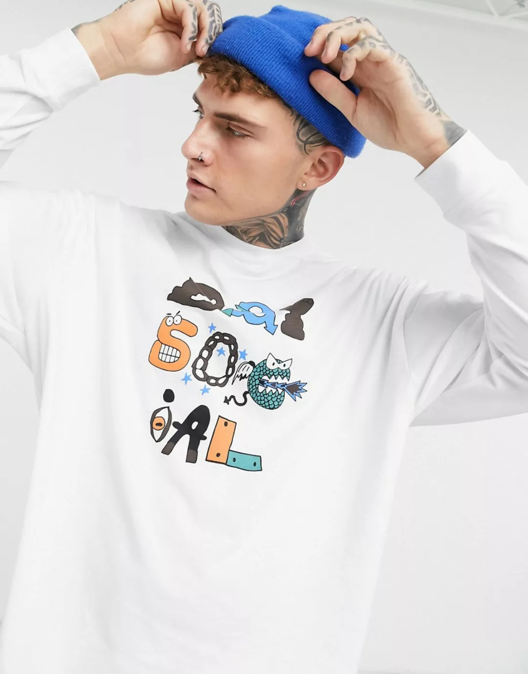 ASOS – Day Social – Langärmliges Oversized-Shirt mit Aufdruck auf der Brust günstig online kaufen