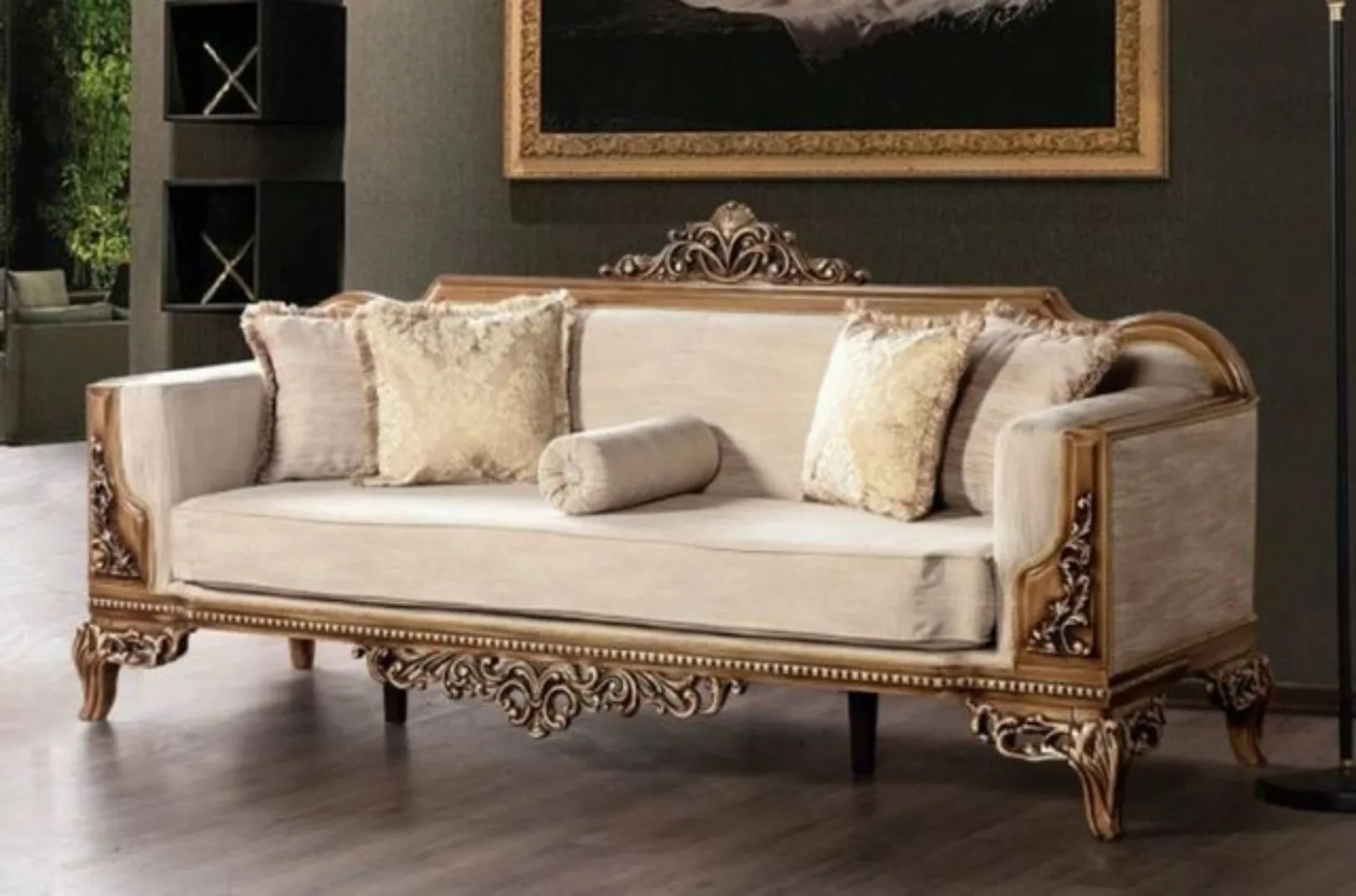 Casa Padrino Sofa Luxus Barock Sofa Grau / Braun - Prunkvolles Wohnzimmer S günstig online kaufen