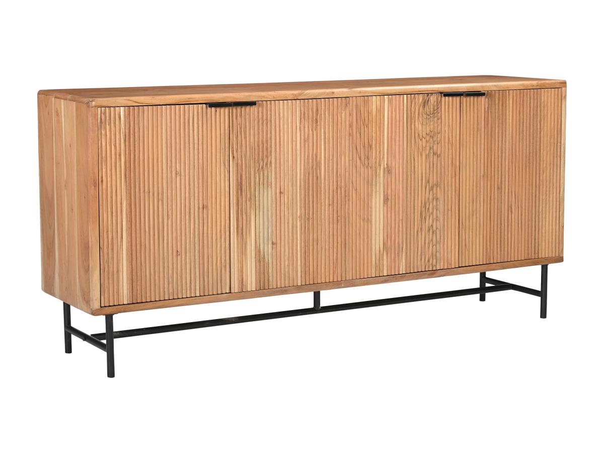 Sideboard mit 4 Türen - Akazienholz & schwarzes Metall - Holzfarben hell - günstig online kaufen