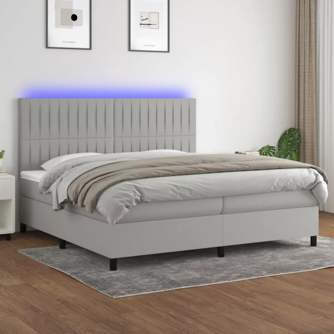 Vidaxl Boxspringbett Mit Matratze & Led Hellgrau 200x200 Cm Stoff günstig online kaufen