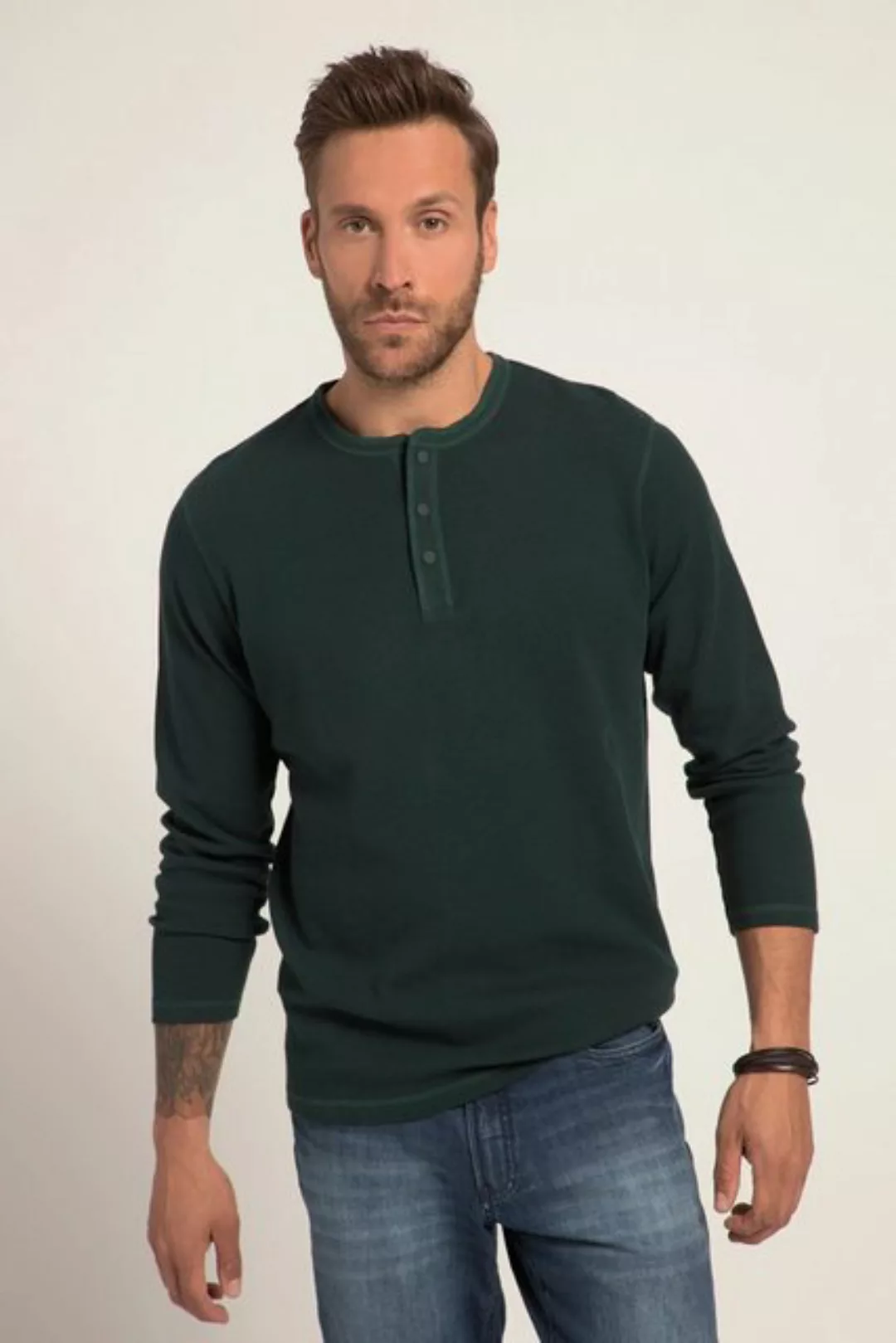 JP1880 T-Shirt Henley OEKO-TEX Langarm Waffelpiqué Rundhals günstig online kaufen