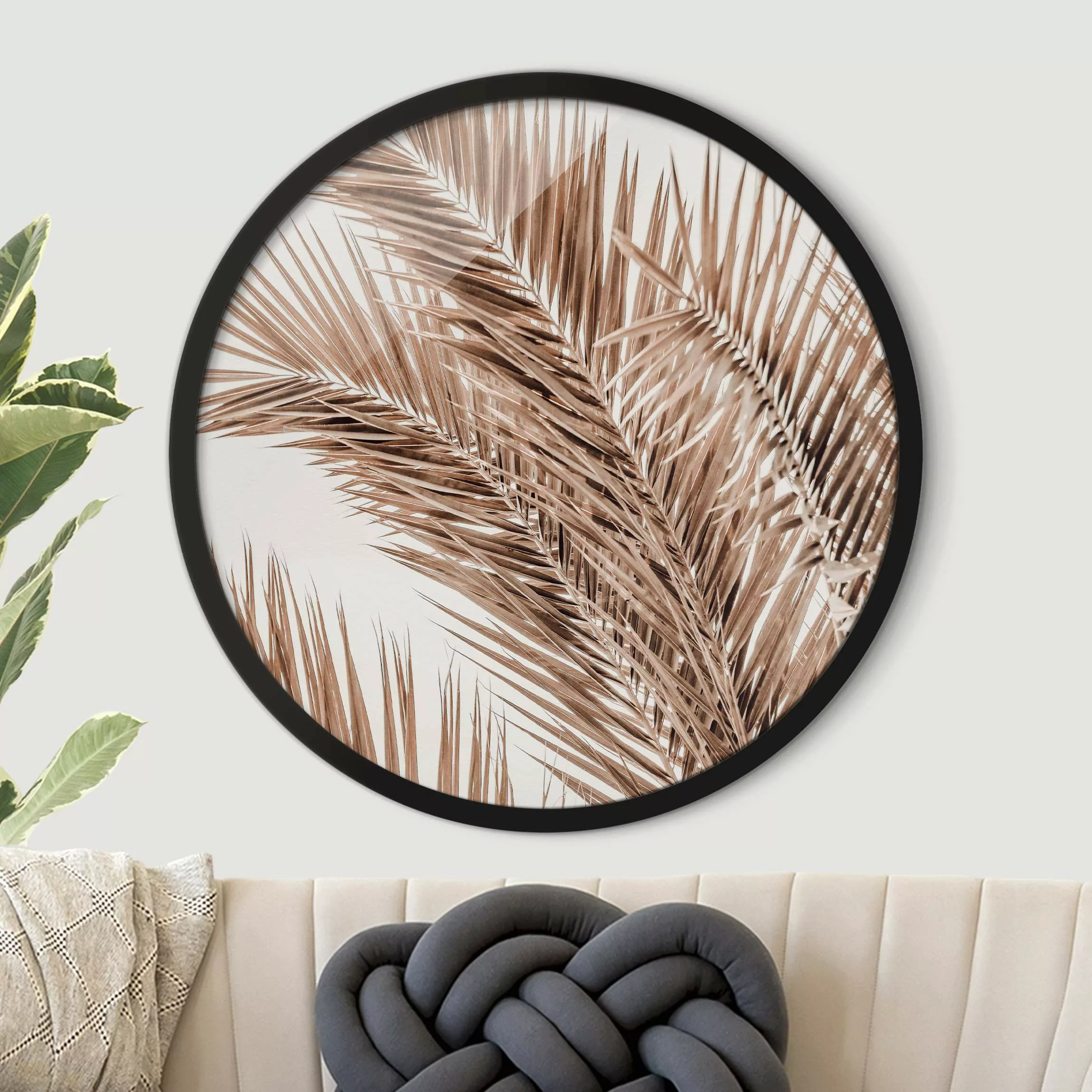 Rundes Gerahmtes Bild Bronzefarbene Palmenwedel günstig online kaufen