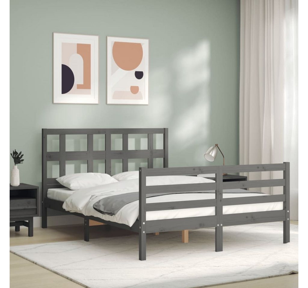 vidaXL Bett Massivholzbett mit Kopfteil Grau 140x190 cm günstig online kaufen