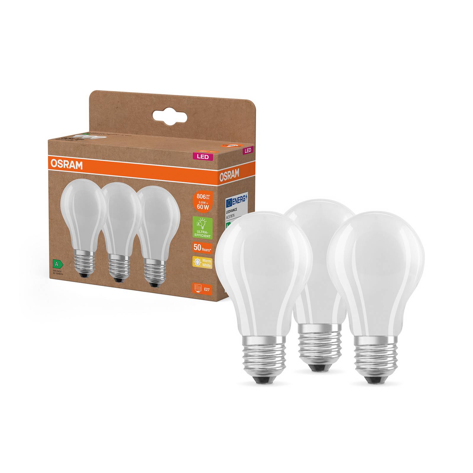 OSRAM LED Birne matt E27 3,8W 827 EEK A 3er-Pack günstig online kaufen