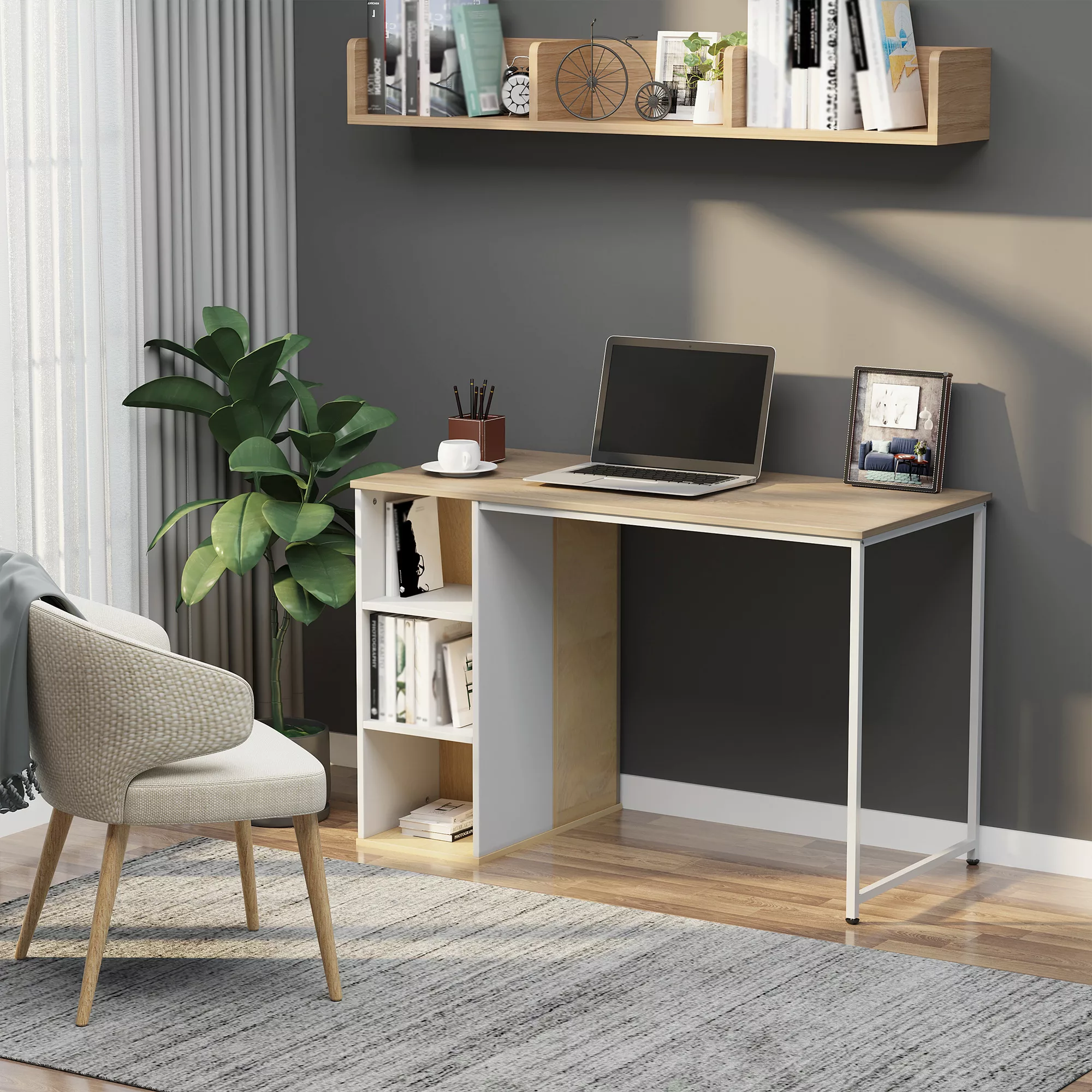HOMCOM Schreibtisch  Bücherregal Computertisch mit Regalen, großer Stauraum günstig online kaufen