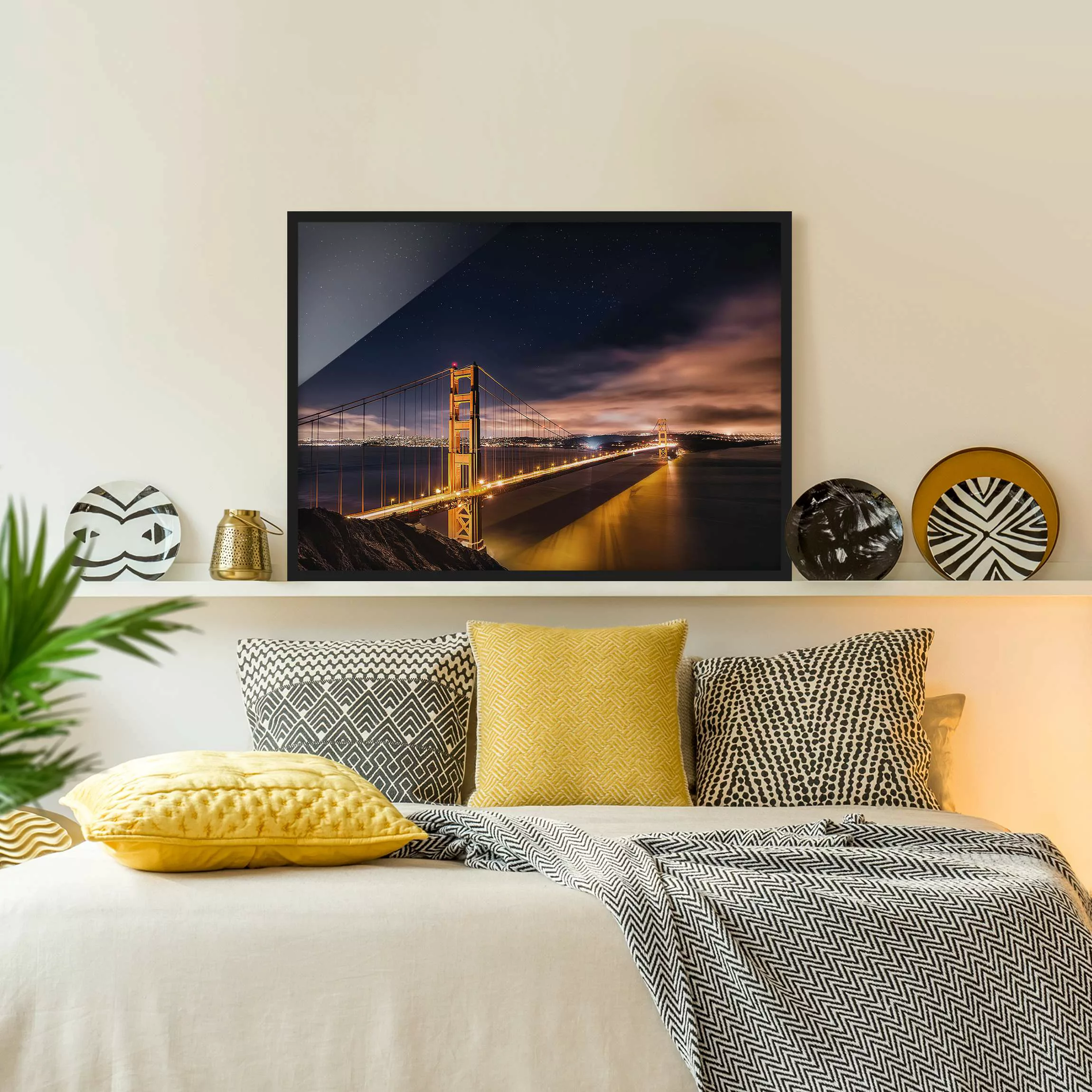 Bild mit Rahmen Architektur & Skyline - Querformat Golden Gate to Stars günstig online kaufen