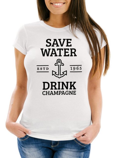 MoonWorks Print-Shirt Damen T-Shirt Save water drink Champagne Slim Fit Moo günstig online kaufen