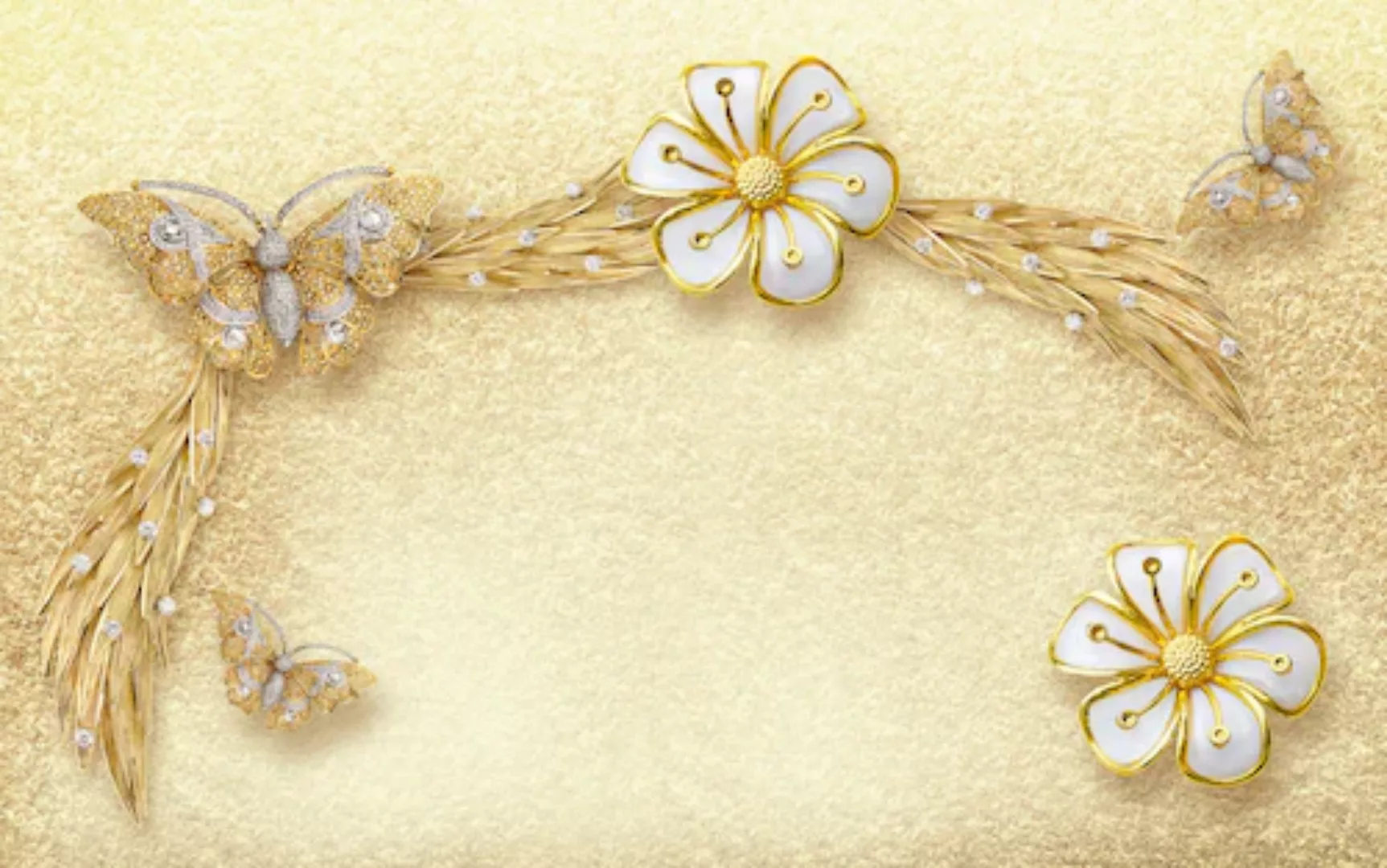 Papermoon Fototapete »Muster Blumen gold weiß« günstig online kaufen