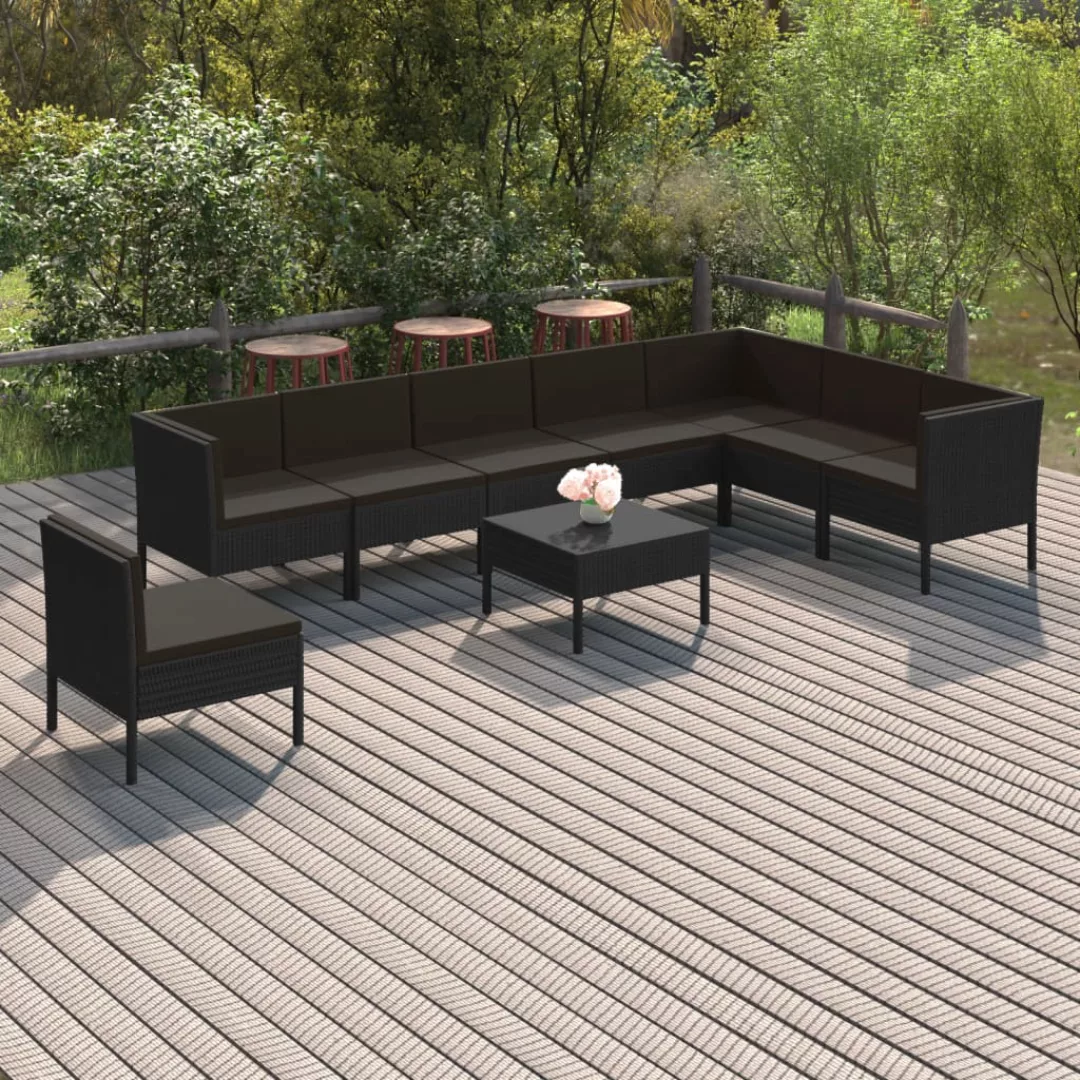 9-tlg. Garten-lounge-set Mit Auflagen Poly Rattan Schwarz günstig online kaufen